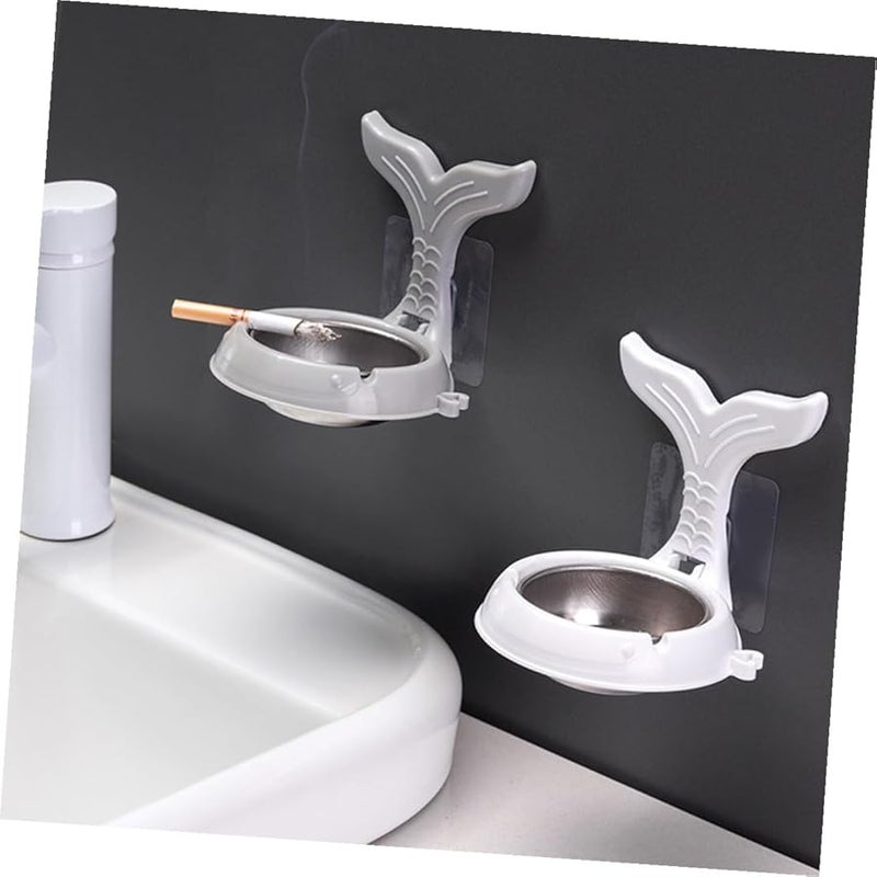 Foldable Stainless Steel Wall Mounted Ashtray Self Adhesive Smokeless Holder White Gray - Image 5